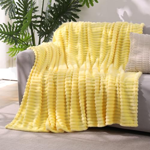 Banana Yellow Throw Blanket for Couch Sofa 5070 inches Striped Fleece Blankets Room Home Decor Lightweight Plush Soft Cozy Gifts for Women Mom Girls - color: Banana Yellow, size: Twin(60"x80")