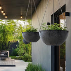 LA JOLIE MUSE Large Hanging Planters for Outdoor Plants - 13 Inch Hanging Flower Pots with Drainage Holes, Set of 2, Rock Grey - color: Concrete Gray