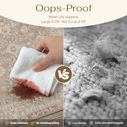 HUGEAR 8x10 Washable Vintage Area Rug Light Brown Neutral Distressed Low Pile Non Slip Soft Carpet Indoor Large Throw Rug for Living Room Bedroom Dining Room Home Office - color: Light Brown, size: 8' x 10' (Rectangular)