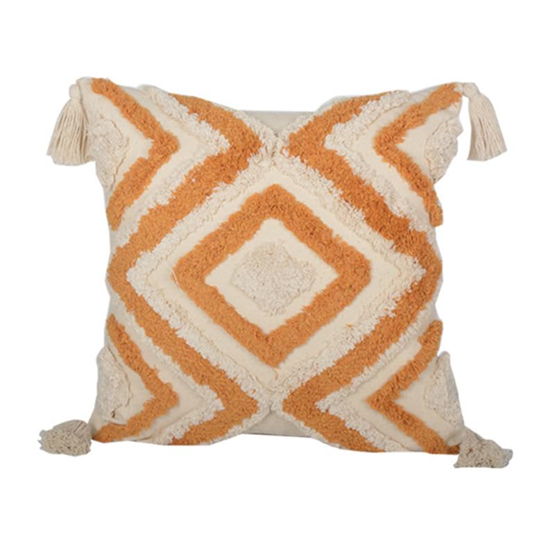 Bohemian Style Tufted Pillowcase Hand Painted Cushion Pillow Cover with Tassel Detail for Living Room Sofa and Office Lumbar Support (18 * 18(Including Pillow core),B) - color: B
