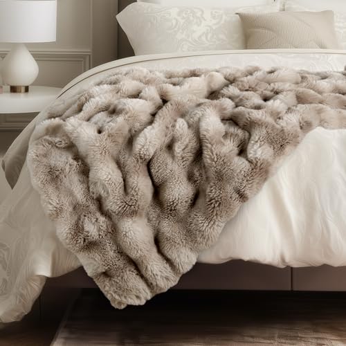 Ultra Soft Cozy Faux Fur Throw Blanket, Fuzzy Plush Thick Bubble Blanket, Oversize Luxury Fluffy Blanket for Couch, Bed, and Living Room, 60x80 Inches, Tie-Dye Light Taupe - color: Tie-dye Light Taupe, size: Twin