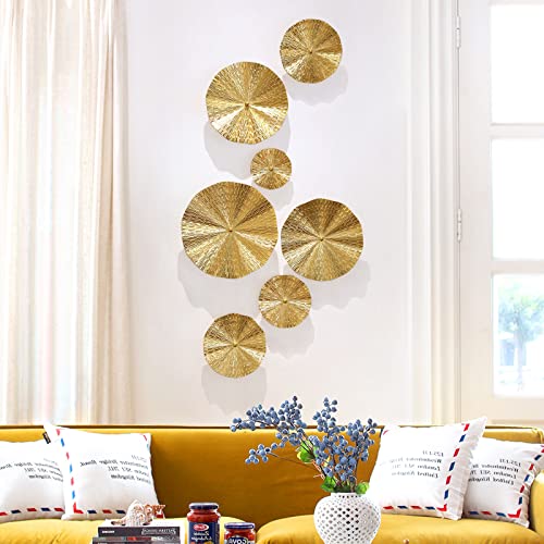 Gold Wall Decor for Living Room Hallway, 7PCS Metal Wall Art Hanging Sculptures Bedroom Decoration, 3D Metal Leaf Accent with 5 Sizes, Large Modern Artwork for Home Office Bathroom Kitchen - color: Gold