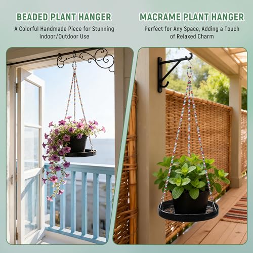 2-Pack Modern Boho Macrame Plant Hanger, 10/11 Inch Metal Hanging Planter Holder for Indoor and Outdoor Home Garden Decor, Black Hanging Plant Shelf for Window, Wall, and Ceiling. (Garden, 10/11) - style: Garden