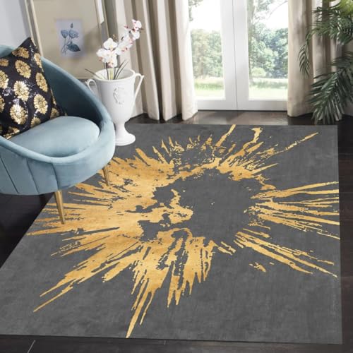Modern Abstract Distressed Gold Grey Rug Contemporary Soft Washable Area Rug for Livingroom Bedroom Diningroom Large Carpet Faux Wool Indoor Outdoor Mat 2x3 - color: H, size: 2x3