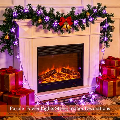Decorative Connectable 33ft Purple Flower String Lights with 100 LEDs, Memory Function & 8 Modes. Perfect for Bedroom, Christmas, Weddings, Valentine's & Garden Indoor Outdoor Hanging Decorations - color: Purple