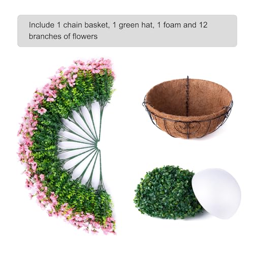 HyeFlora Artificial Fake Hanging Plants Flowers with Basket Outdoor Spring Decor, Faux Silk Pink Daisy in Pot Planter Realistic UV Resistant for Porch Home Indoor Patio Balcony Garden Yard - color: Pink