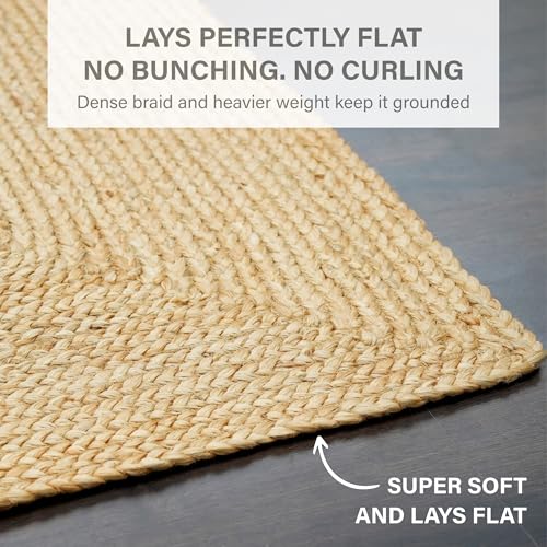 George Natural Braided Jute Runner 2x6' - Soft & Thick Premium Handmade Farmhouse Braided Rug Runner for Kitchen and Hallway, Reversible, Lays Flat, Won't Fray or Shed, Superior Golden Color - color: George, size: 2' x 6' (Rectangular)