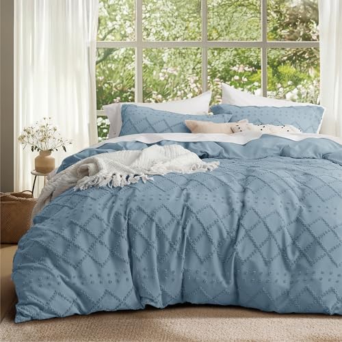 Bedsure Boho Duvet Cover Full Size - Mineral Blue Breathable & Soft Boho Bedding, Machine Washable Comforter Cover for All Seasons, Includes 1 Duvet Cover 80"x90" with 2 Pillow Shams & Zipper Closure - color: 09 - Mineral Blue(no Comforter), size: Full (8