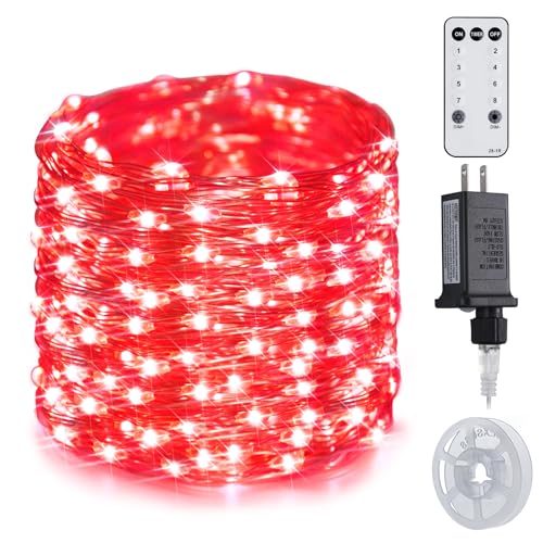 JMEXSUSS 200 LED Red Fairy Lights, 66 ft 8 Modes Red Christmas Lights Indoor Plug in with Wheel, Remote Control Twinkle String Light Outdoor for Christmas Decor - color: Red, size: 66FT 200LED