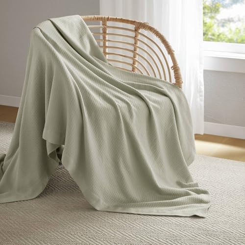 Madison Park 100% Egyptian Cotton Lightweight Summer Blanket, Breathable Waffle Knit Design, Soft Cozy All-Season Throw for Bed, Couch or Sofa, Sage Green Twin Size (66"x90") - color: Sage Green, size: Twin