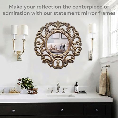 JFY Designs Wall & Accent Mirror Wall Décor - Vanity Mirror with Engineered Wood Frame, Boho Farmhouse Wall-Mounted Mirrors for Bathroom, Entryway, Living Room - color: Bellare Gold, size: 24"L x 24"W