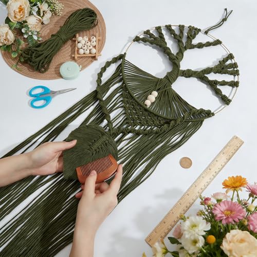 ORIGACH DIY Macrame Tree of Life Wall Hanging Kit Handmade Tapestry Macrame Kit for Beginner Adults Macrame Wall Decor for Nursery Living Room, Dark Green