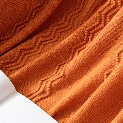 MIULEE Burnt Orange Knitted Throw Blanket for Couch Boho Textured Cozy Woven Blanket with Tassels for Sofa Chair Bed Living Room Fall Home Decor Farmhouse Acrylic Wave Pattern 50"x60" - color: Burnt Orange, size: 50" x 60"