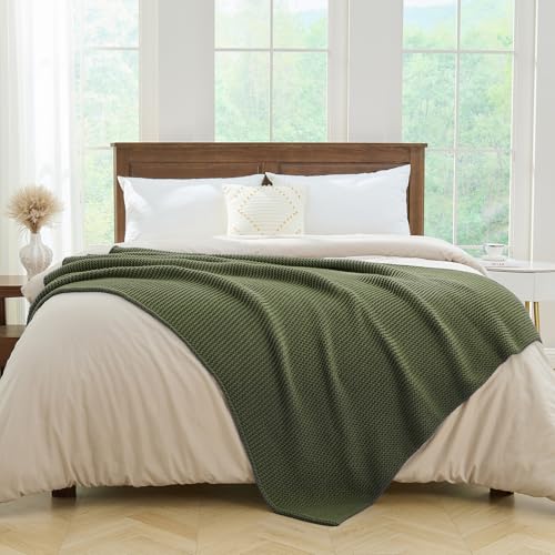 Olive Green Throw Blanket, Olive Cable Knit Throw Blanket for Couch, Soft Cozy Stretchy Reversible Garter Knitted Blankets for Bed, 50"x60", Olive Green - color: Olive Green, size: 50"x60"