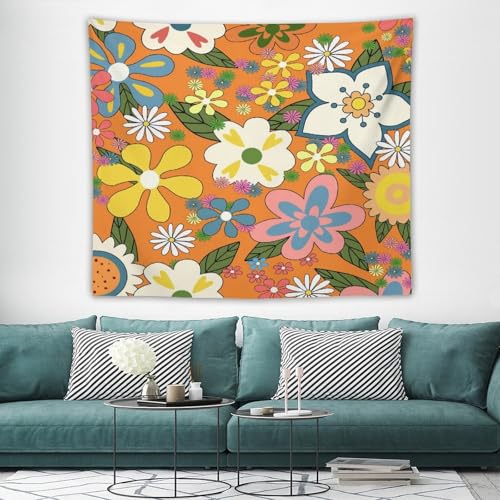 Retro 70s Floral Tapestry,Hippie Spring Groovy Flower Power Flower Boho Print Wall Hanging Neutral Home Decor Art for Living Room Bedroom Dorm 40"x30" - color: Hippie Floral-1, size: W40xL30in