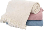 Simple&Opulence 100% Cotton Throw Blanket for Bed, Couch, Boho Luxury Geometric Knit Woven Blanket with Tassels Soft Lightweight Cozy Breathable, Vintage Farmhouse Decoration for All-Season(Blue)