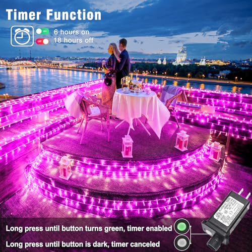 165FT 500 LED Outdoor String Lights, Plug in Christmas Lights Indoor Waterproof, 8 Modes Connectable String Lights for Outside Bedroom Patio Wedding Garden Party Holiday Decorations, Pink - color: Pink, size: 165ft 500LED
