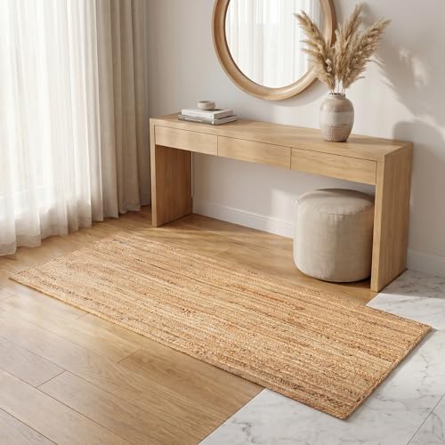 Jute Braided Runner Rug, Natural - 2x6 Feet, Farmhouse Hand Woven Coastal Runners for Hallways, Kitchen, Bedroom, Entry Door | Neutral Boho Beige Floor Carpet for Nursery, Balcony - 24x72 Inches - color: Natural, size: 2' x 6' (Rectangular)