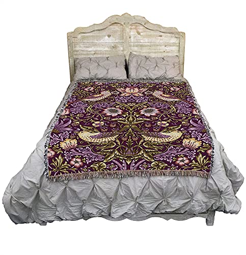Pure Country Weavers William Morris Strawberry Thief Plum Blanket - Arts & Crafts - Gift Tapestry Throw Woven from Cotton - Made in the USA (72x54) - color: Plum, size: Large