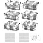 Sonyabecca 6 Pack Hanging Wall Basket for Organizing, Large Wire Basket for Storage Pantry with 5 S Hook+6 Adhesive Hook, Wall Mounted Shelf for Kitchen Bathroom - size: 13"L x 6.3"W x 6.02"H-6Pack
