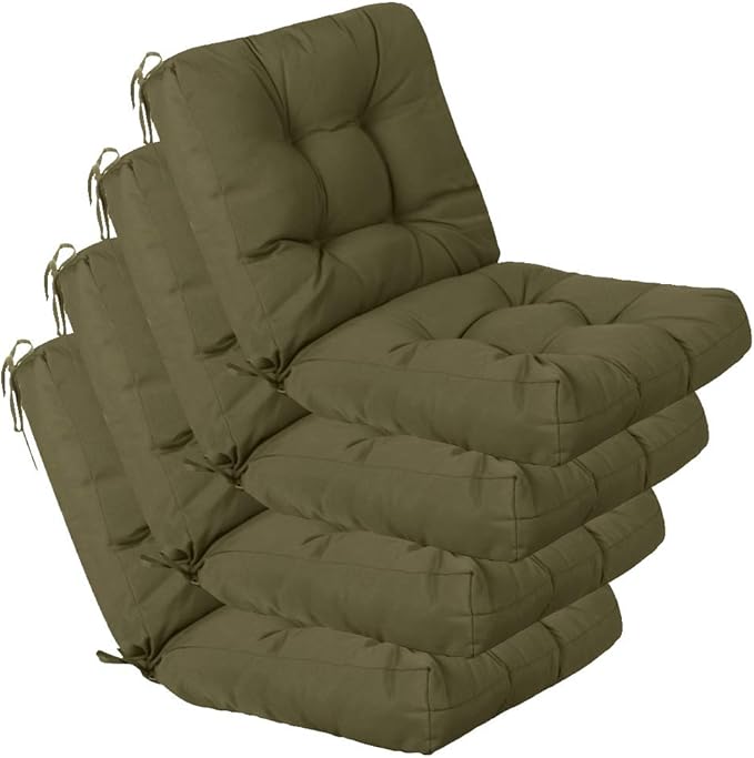 QILLOWAY Outdoor Seat/Back Chair Cushion Tufted Pillow, Spring/Summer Seasonal Replacement Cushions - Pack of 4 (Sage/Army Green)