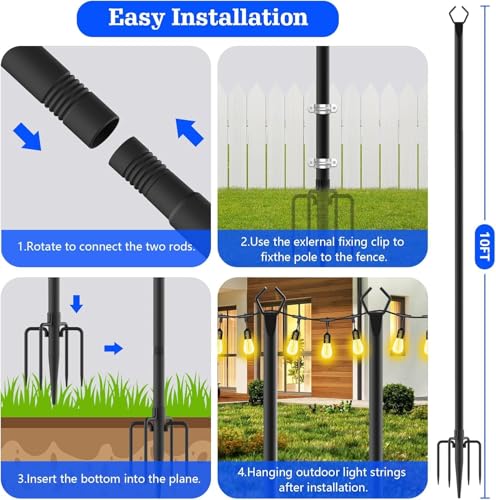 SINLEY 2 Pack String Light Poles,10 Ft Metal Poles with Fork for Outdoor String Lights,Outdoor Light Poles with Fork,Poles/Post/Stand for Outside,Patio,Deck,Backyard,Garden Wedding,Party - style: 2 Pack Poles
