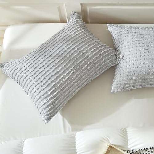 WARMDERN Grey Pillow Covers Queen Standard Pillow Cases Soft Microfiber Pillow Cases Set of 2 Boho Textured Pillowcase with Envelope Closure(Grey, Queen/Standard 20x26 Inches) - color: Gray, size: 20" x 26" (Pack of 2)