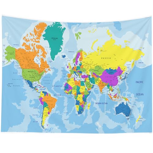 CAPSCEOLL Wall Art Tapestry Unique Office Classroom Decor Map Hanging Tapestry Tasperty Wall Hanging 60X50 Inches,Blue Orange - color: Blue Orange, size: 60"L x 50"W