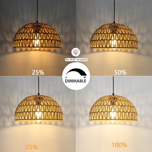HuisMier Rattan Hanging Lamp Plug in Pendant Light with 15 Ft Plug in Cord, Wicker Woven Basket Lampshade Hanging Light with Dimmable Switch, Boho Plug in Pendant Light for Kitchen Farmhouse Bedroom - color: Rattan Natural