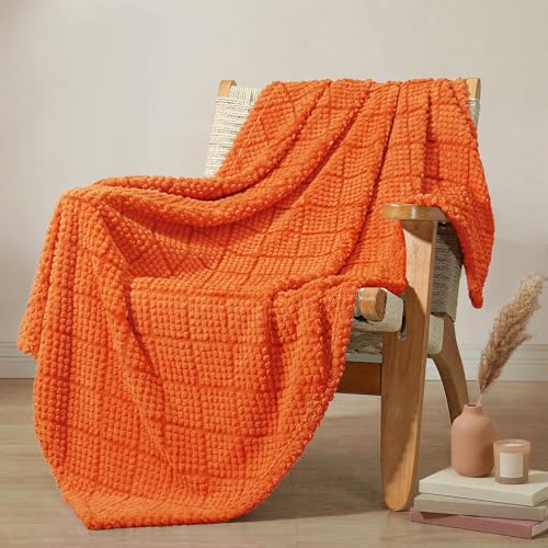 Whale Flotilla Fuzzy Fleece Throw Blanket for Couch, Bed, Soft Fluffy Jacquard Waffle Blankets for All Season, Lightweight and Cozy, 50x60 Inch, Burnt Orange - color: Burnt Orange, size: Throw(50x60 Inch)