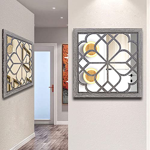 Wocred 2 PCS Square Wall Mirror,Gorgeous Rustic Farmhouse Accent Mirror,Barn Wood Color Entry Mirror for Bathroom Renovation,Bedrooms,Living Rooms and More(20”x20”) - color: Barn Wood Square, size: 20x20 inch - 2 PCS