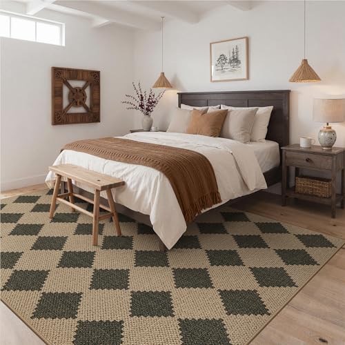 Bavni Checkered Easy Jute Rug,8x10 Area Rug Machine Washable Non Slip Woven Plaid Carpet, Geometric Diamond Non Shedding Low Pile Modern Farmhouse Floor Mat for Living Room, Bedroom, Dining Room - color: Checkered-3, size: 8X10