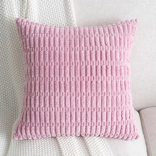 Pack of 2 Corduroy Decorative Throw Pillow Covers 16x16 Inch Soft Boho Striped Pillow Covers Modern Farmhouse Home Decor for Sofa Living Room Couch Bed Blush Pink Spring Valentine - color: Pink, size: 16" x 16" (Pack of 2)