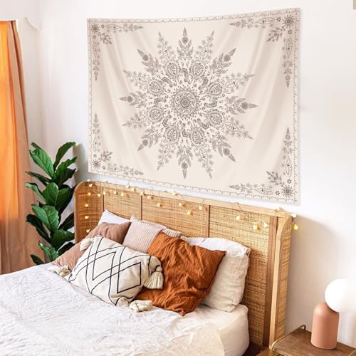 Lunerfex Boho Floral Tapestry Mandala Wall Tapestry, Cute Tapestries for Bedroom Beige Flower Tapestries Wall Hanging for Bedroom Living Room Decor Beige-2 44"x60" - color: Off White, size: 60"L x 44"W