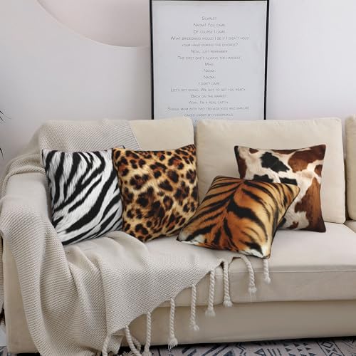 Animal Print Throw Pillow Covers 18 X 18 Inch Set of 4 Decorative Cushion Cover Home Decor for Sofa Chair Couch Bedroom Living Room - color: Animal Print