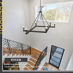 Rustic Black Farmhouse L45'' Wood Chandelier Unique Square 6-Light Candle Long Ceiling Pendant Lighting for Kitchen Living Dining Room Foyer Bedroom High Ceiling,E12 - color: Black, size: 45 inches