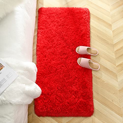 Chicrug Soft Area Rugs for Bedroom Living Room Plush Fluffy Rug 2x4 Feet, Shag Furry Area Rug Carpet Non Shedding for Nursery Children Kids Girls Room Home Decorative, Red - color: Red, size: 2' x 4' (Runner)