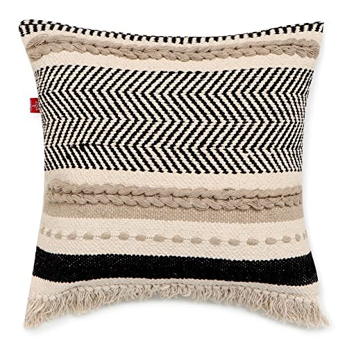 · REDEARTH · Handmade Boho Throw Pillow Covers - Bohemian Farmhouse Style - Accent Woven Indoor and Covered Patio Pillow Cushion Cases for Couch, Bed, Chair, Sofa, Bench – Set of 2-18"x18" - Natural - color: Chevron Maze Black, size: 18" x 18" (Pack of 2)