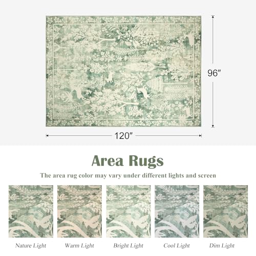 8x10 Area Rugs for Living Room, Large Washable Rug Cute Vintage Distressed Non Slip Bedroom Carpet, Low Pile & Thin Floral Rug for Dining Room Farmhouse Nursery Playroom Home Office, Sage Green - color: Cute | Sage Green, size: 8' x 10' (Rectangular)