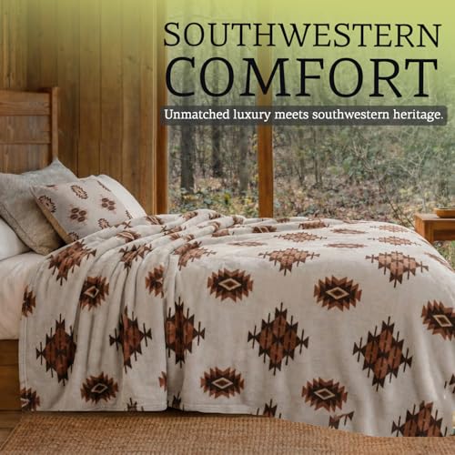 Sacred Thread Aztec Blanket Fleece, Reversible Native American Blanket, Western Throw, Native American Western (Coffee Flannel) (Full (60”x80”)) - color: Coffee Flannel, size: Full (60”x80”)