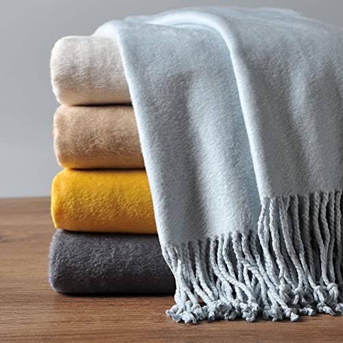 EP Mode Fringed Mulberry Silk Throw Blanket for Sofa (Baby Blue) - color: Baby Blue