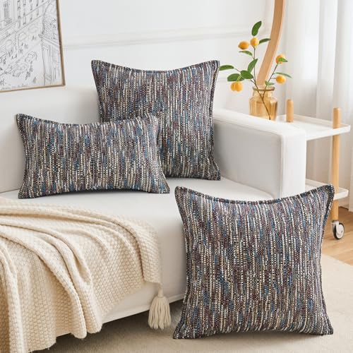 Premium Series Fringe Boho Throw Pillow Cover, Linen Woven Luxury Thick Cushion Case with Tassels for Home Décor, Indigo, 12x20 Inch - color: Indigo, size: 20" x 12" (Pack of 1)