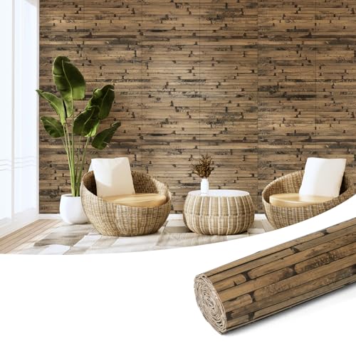 Art3d Natural Bamboo Wall Panel for Interior Wall Decor, Renewable Pole Wrap Wainscoting Paneling for Wall Ceiling Furniture Cabinet Office, 12 x 96 Inch - Dark Burned - color: Dark Burned, size: 1-12" x 96"