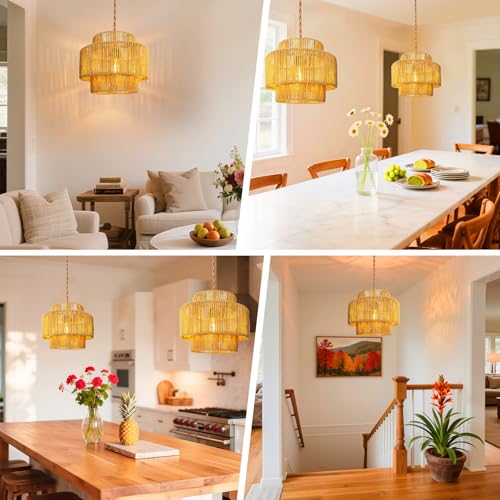 Hanging Light Ceiling Lamp Pendant Lights Rattan Hanging Lamp with Plug in Cord for Living Room Bedroom Kitchen Indoor Hanging Lamp Plug in Woven Lampshade - size: 12 Inch-Lantern Shade