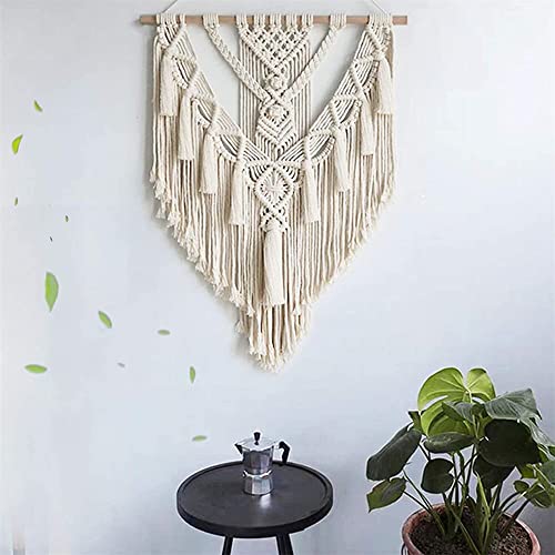 BMIDRUT Hanging Macrame Tapestry Woven Boho Wall Art Handmade Macrame Tapestry Home Wall Decor Wall Pediment 18x30 Inch (Beige) - color: Beige