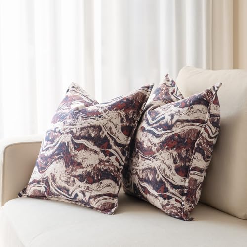 MATTINS Neutral Marble Pillow Covers 24x24 Set of 2, Modern Textured Throw Pillow Covers, Luxury Farmhouse Burgundy Pillow Covers, Boho Patterned Decorative Pillow Cover for Couch Sofa Bed Gift Pack - color: Burgundy, size: 24" x 24" (Pack of 2)