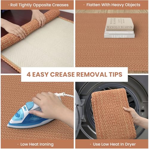 IOHOUZE Small Area Rug 2x3 Washable Woven Rugs for Entryway Non Slip Rubber Backed Front Door Rugs Indoor Doormat Throw Rug Floor Carpet for Entrance Kitchen, Rustic Orange - color: Rustic Orange, size: 2' x 3' (Rectangular)