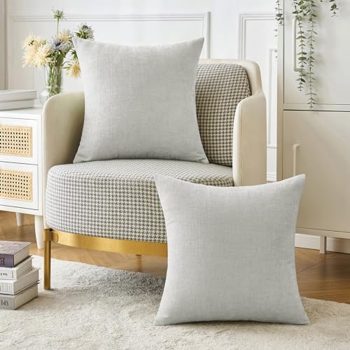 MIULEE Pack of 2 Light Gray Throw Pillow Covers 16x16 Inch Soft Chenille Pillow Covers for Sofa Living Room Couch Solid Dyed Cases - color: Moonbeam Gray, size: 16" x 16" (Pack of 2)