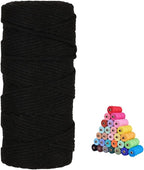 flipped 100% Natural Macrame Cotton Cord,3mm x109 Yard Twine String Cord Colored Cotton Rope Craft Cord for DIY Crafts Knitting Plant Hangers Christmas Wedding Décor (Black, 3mm*109yards)