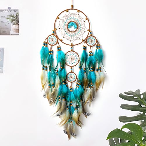 Large Dream Catchers, Boho Handmade Woven Turquoise Dream Catchers Wall Hanging for Bedroom Home Decor, Wedding Party Decor, Adults Boys Girls Festival Blessing Gift (Turquoise & Brown) - color: Turquoise & Brown